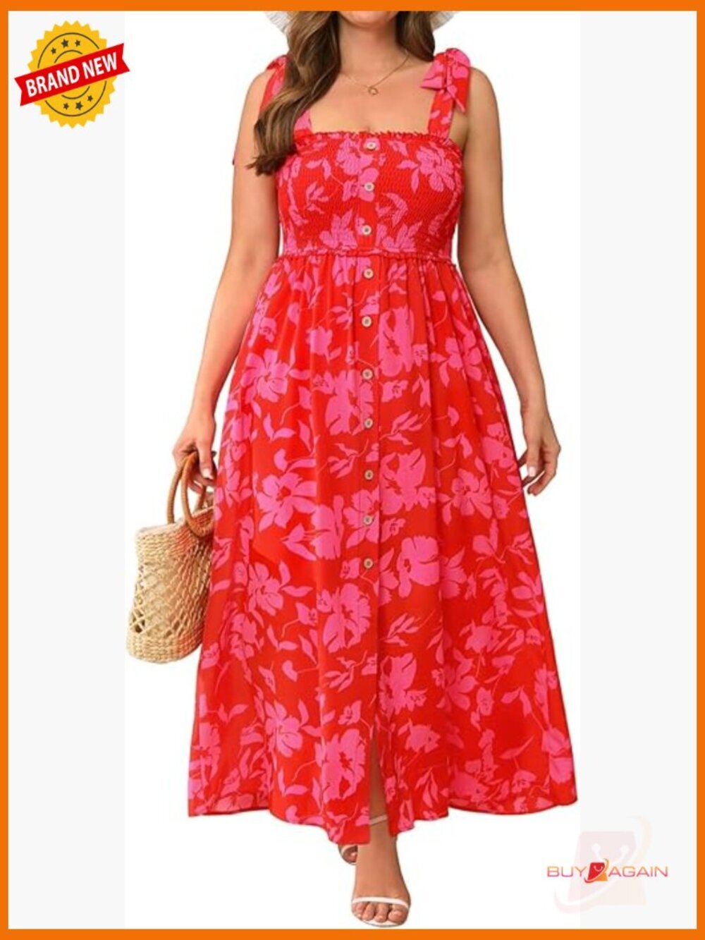 Plus Size Floral Maxi Sundress - Casual Beach Boho Button Down Dress